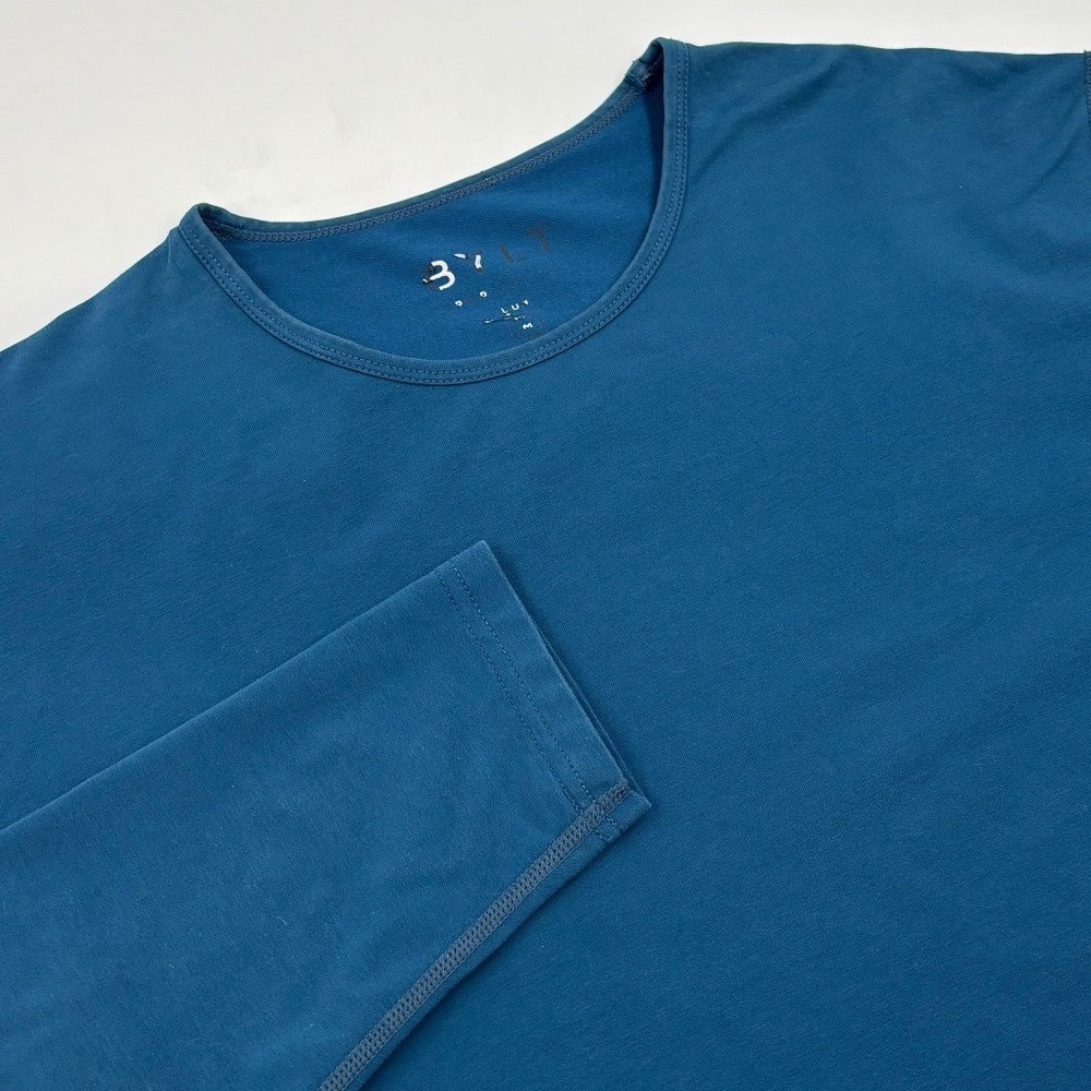 BYLT Basics‎ Lux Long Sleeve Cotton Blend Mens M Blue Drop Cut Curved Hem Shirt